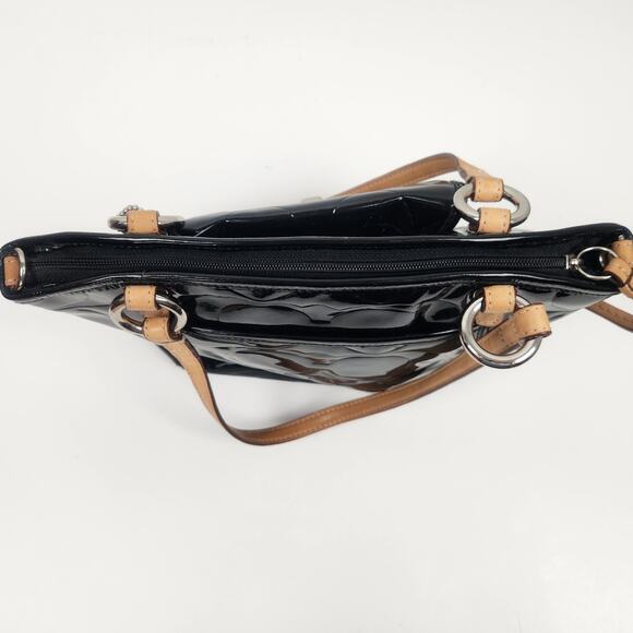 Coach Black Patent Leather Purse Handbag 11" x 7" Monogrammed Embossed C - Picture 6 of 9